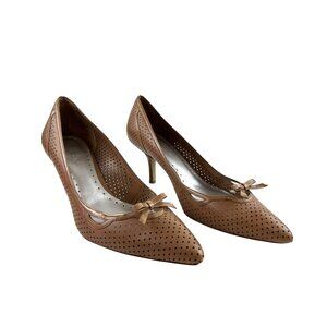 BCBGirls Darren Dark Wheat Leather Cut-Out Pointy Toe Heels w/ Bow Size 9M READ!